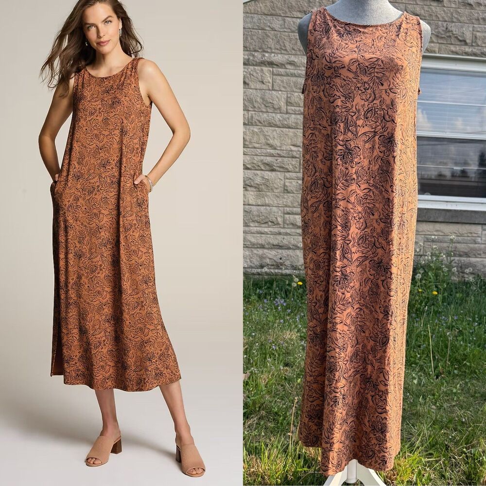 J.Jill Wearever Collection Maxi A-Line Tank Dress Sz M Petite Smoky Topaz